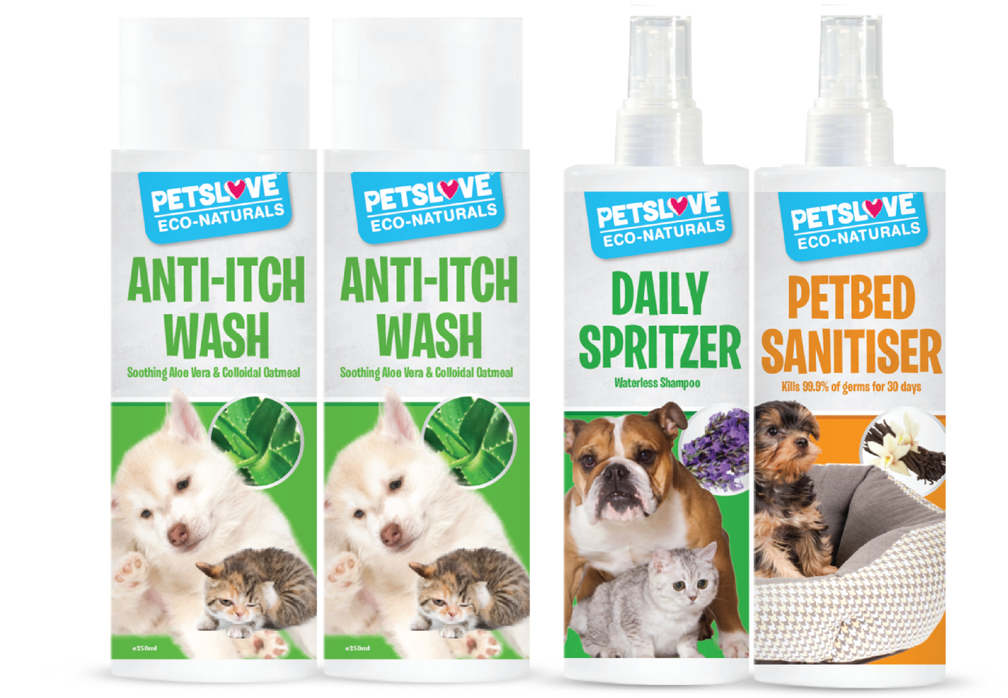 Petslove Natural Itchy Pet Care Bundle incl. Wash & Coat Spritzer & Pet Sanitiser