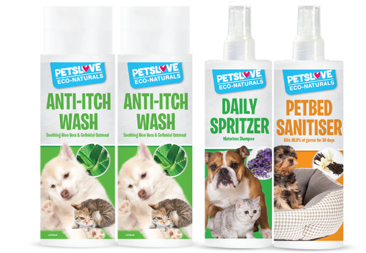 Petslove Natural Itchy Pet Care Bundle incl. Wash & Coat Spritzer & Pet Sanitiser